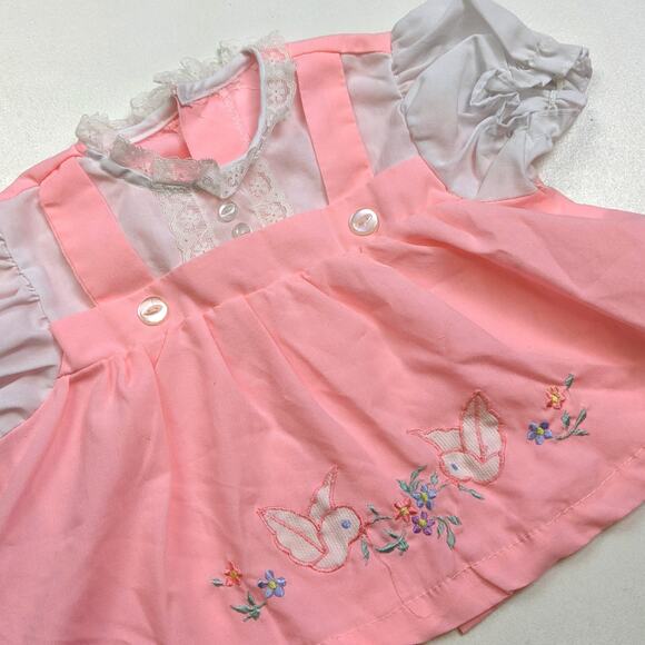 Vintage Swing Top Baby Girls Sz 3-6m Pink Turtledove 60/70s Embroidered - Picture 2 of 4